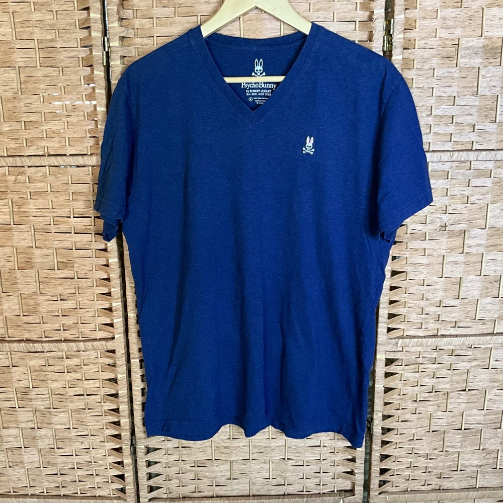 Psycho Bunny Men’s V-Neck Tee in Navy Blue